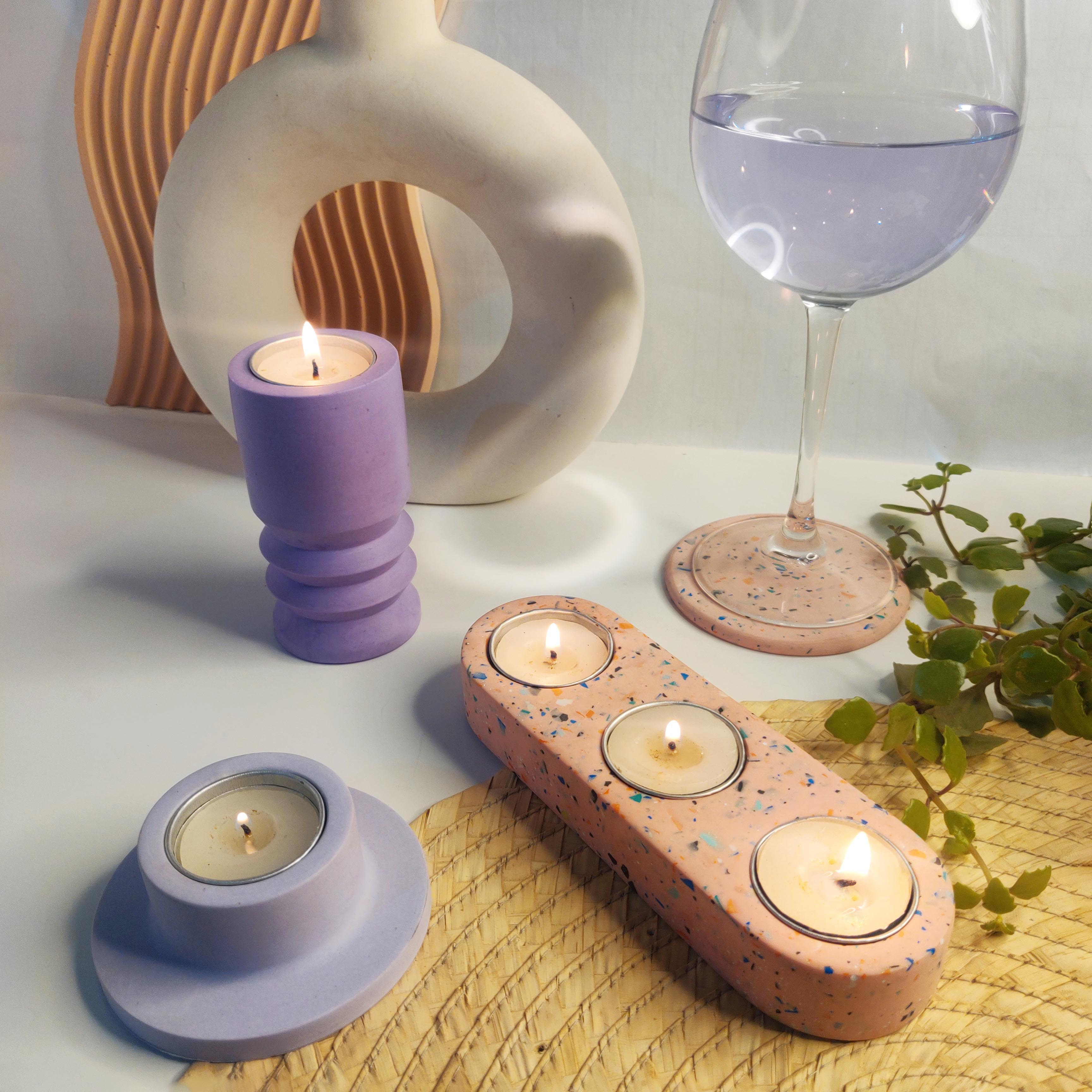 Tealight Candle Pillar Holder - Purple