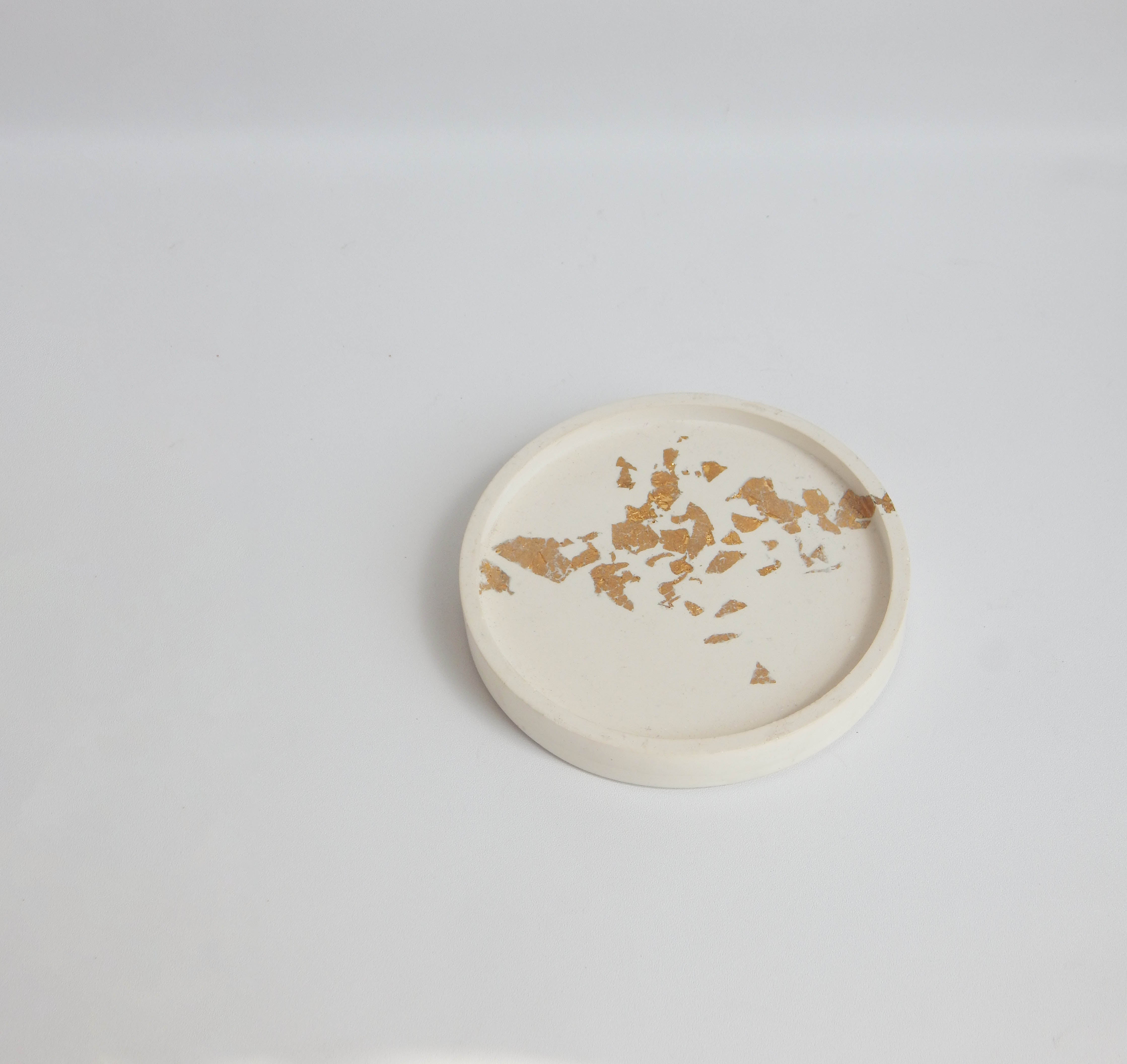 Gold Gilded Round Coaster White