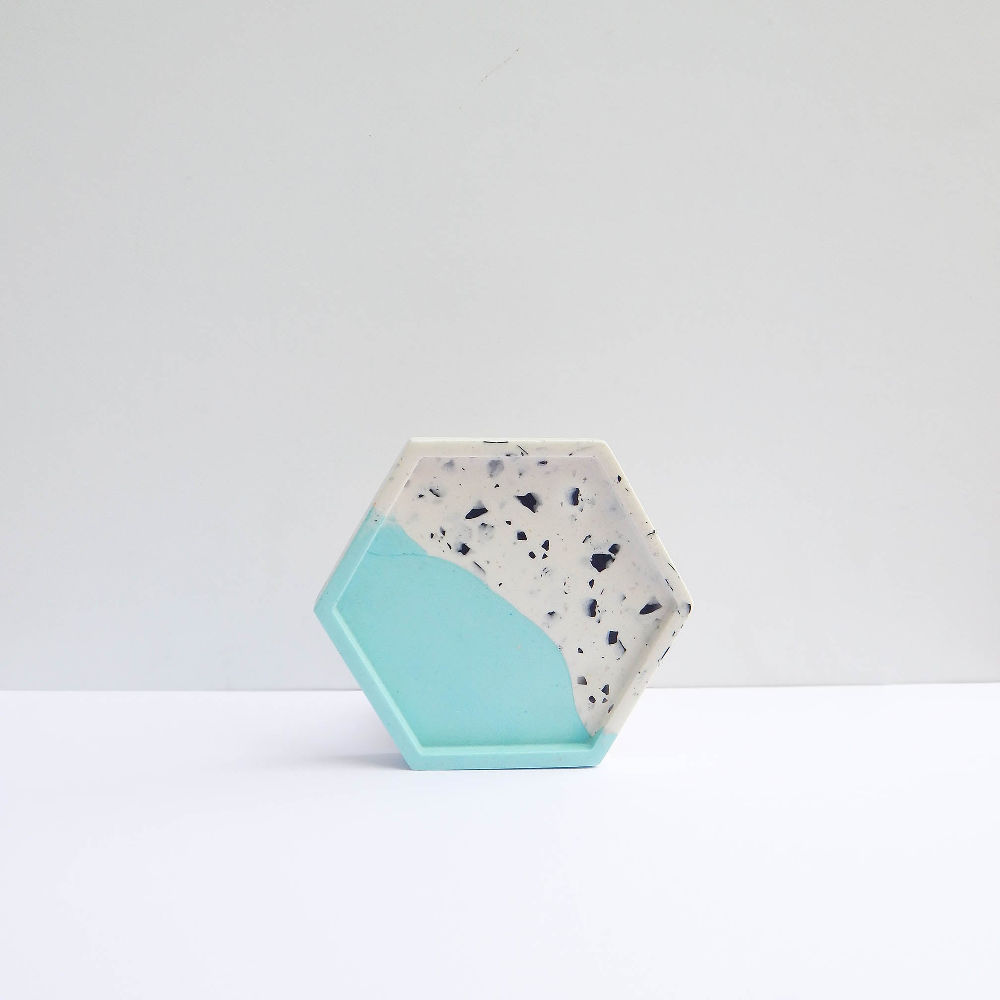 Hexagon Terrazzo Coaster - Pastel Blue + Monochrome