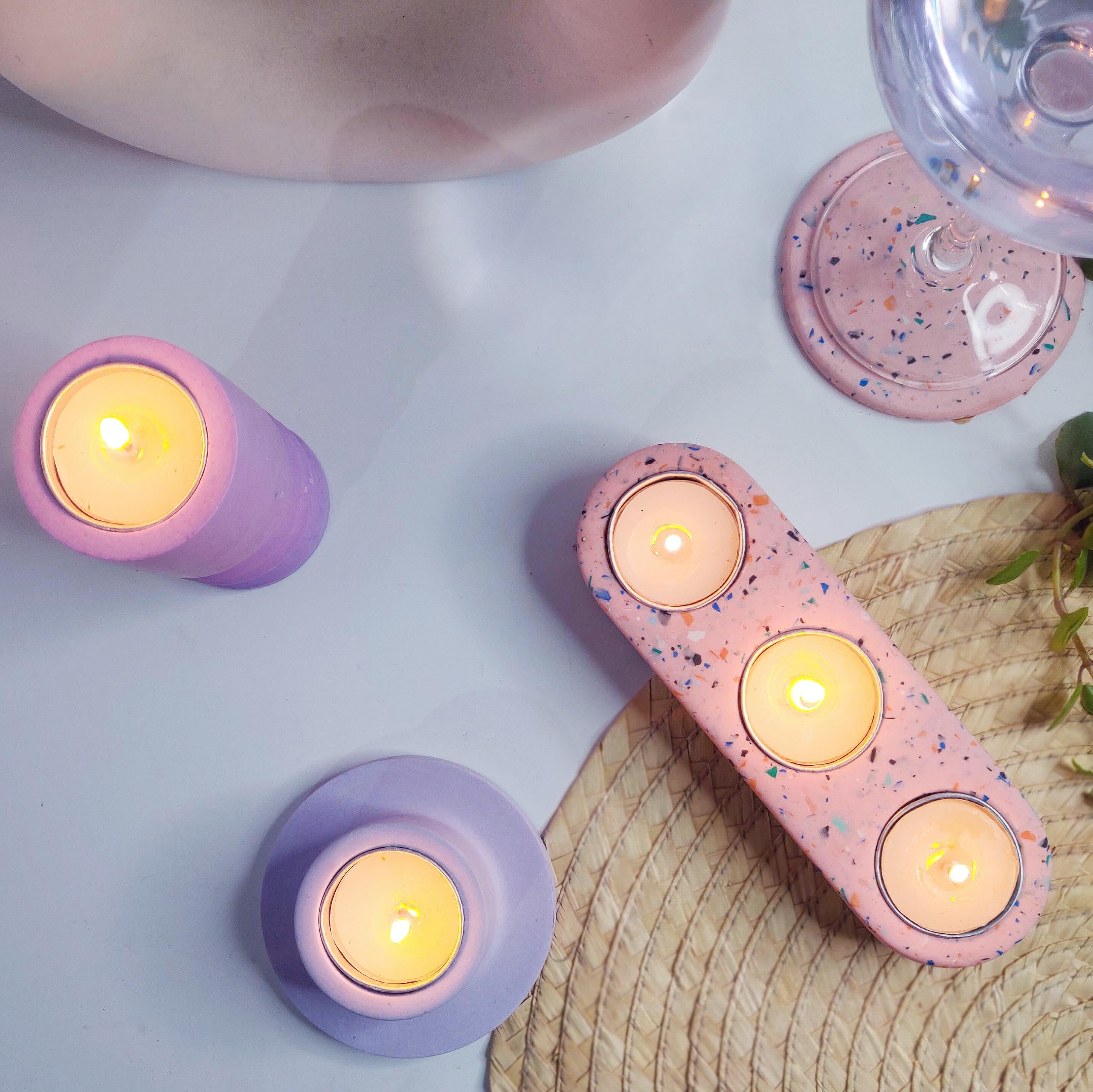 Triple Tealight Terrazzo Candle Holder